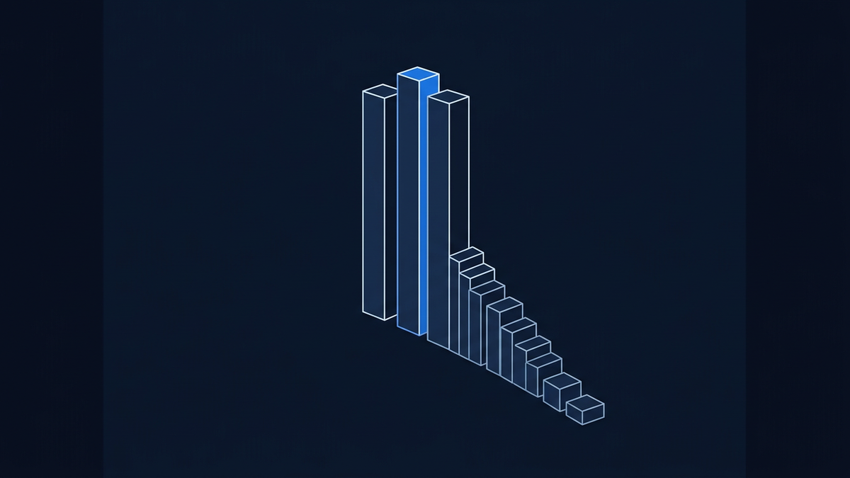 A cluster of tightly spaced vertical bars of near-equal height crowded at the top of a leaderboard chart, one bar marginally taller than the rest