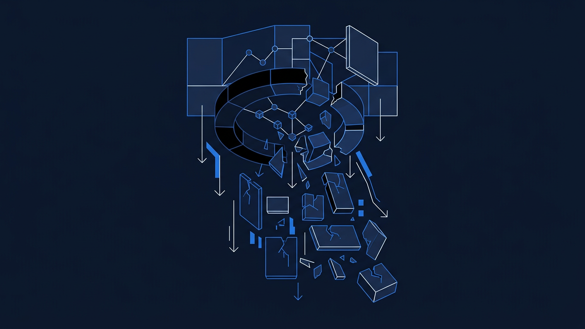 Abstract navy illustration of a steep probability gradient leaning hard toward one side, with a thin sliver representing the underdog