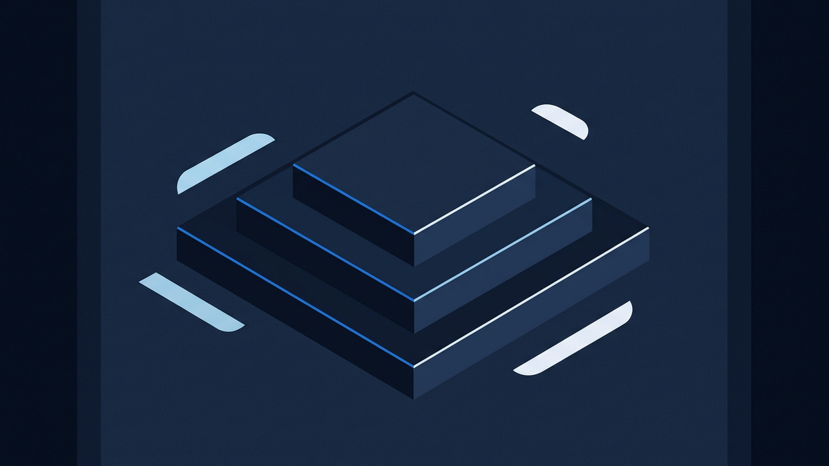 An abstract editorial composition in deep navy and electric blue: a single raised geometric tier holding its position at the centre, with pale-blue and white accent marks in the surrounding negative space, evoking a reigning holder's quiet incumbency.
