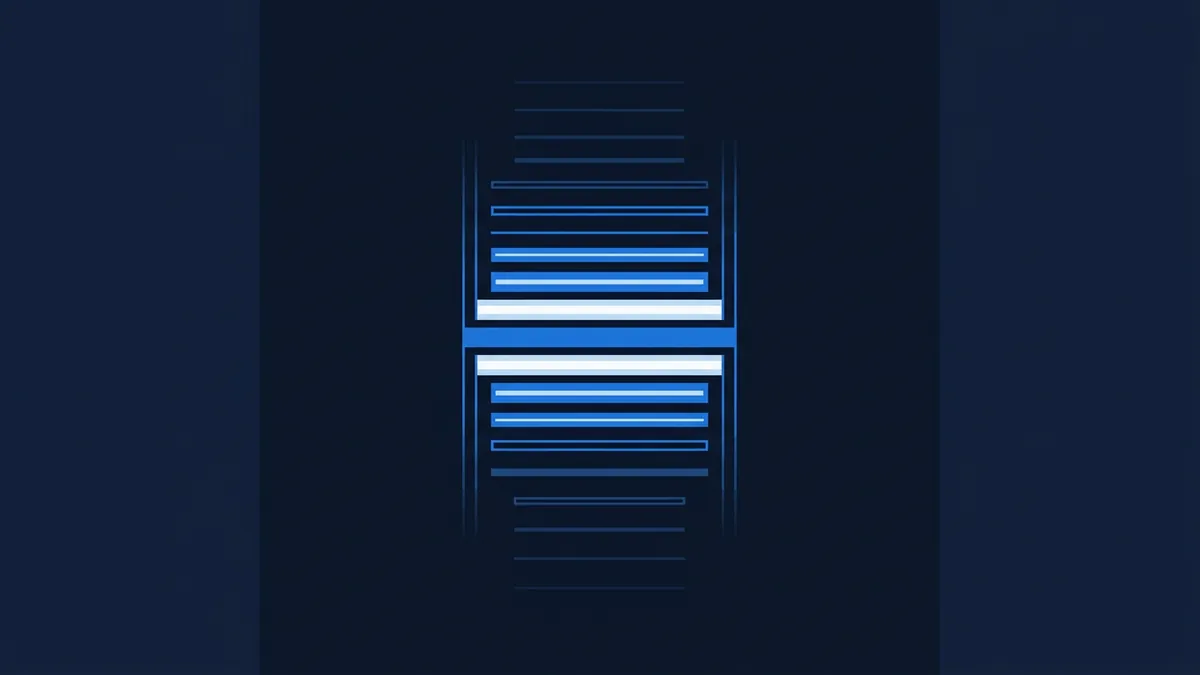 Abstract digital graphic showing two stacked rectangular panels filled with horizontal blue and white glowing bars of varying brightness, set against a dark navy background, evoking a data visualisation or loading interface.