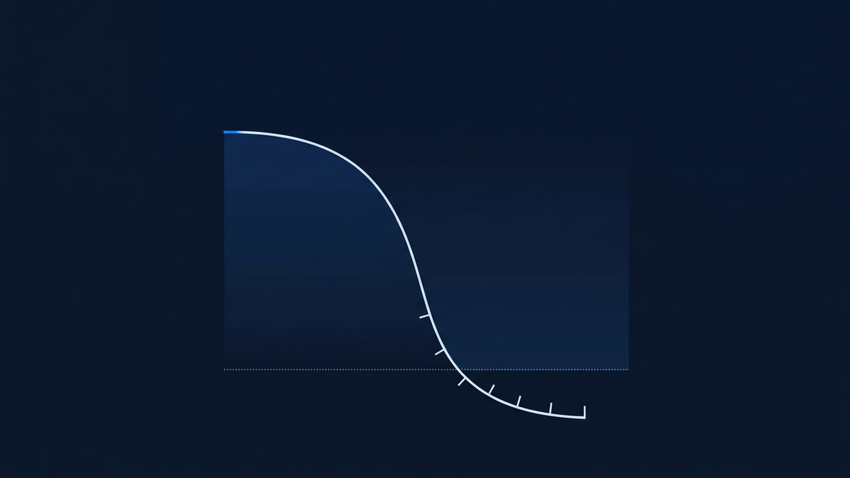A stark editorial illustration of a national bandwidth line collapsing toward a horizontal 1% threshold, with hourly tick marks fading out beneath it.