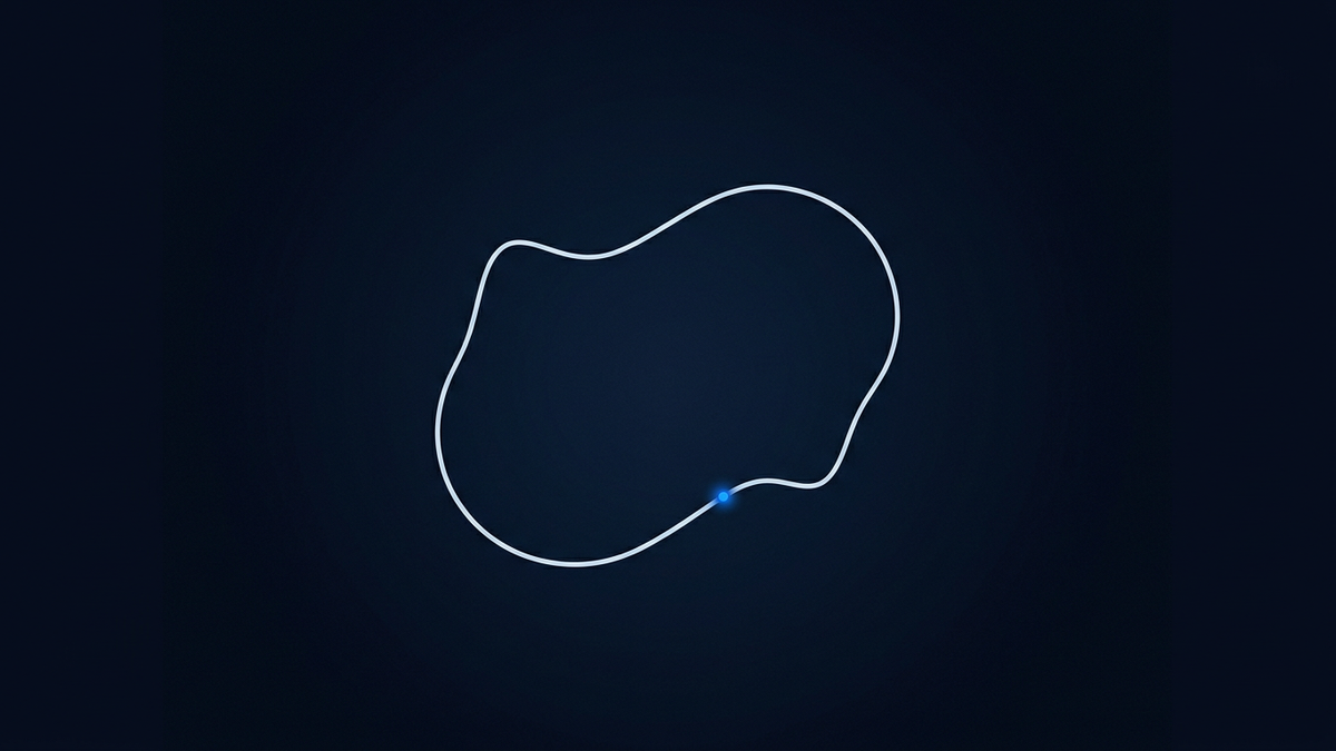 A flat editorial illustration of two parallel trading rails diverging, one inside a clean regulated frame, the other dissolving into open offshore space, with a single perpetual contract symbol centred between them.