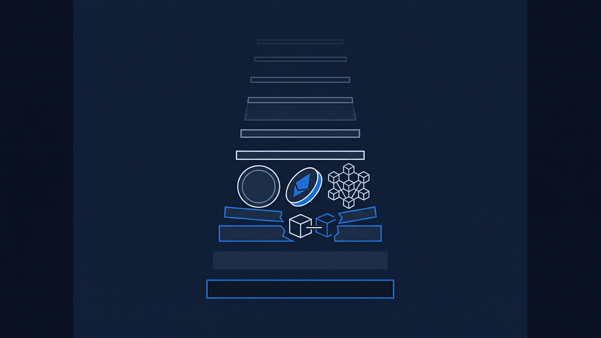 A flat editorial illustration of a vertical ladder of horizontal threshold bars stacking upward, the lower rungs solid and the upper rungs fading into negative space