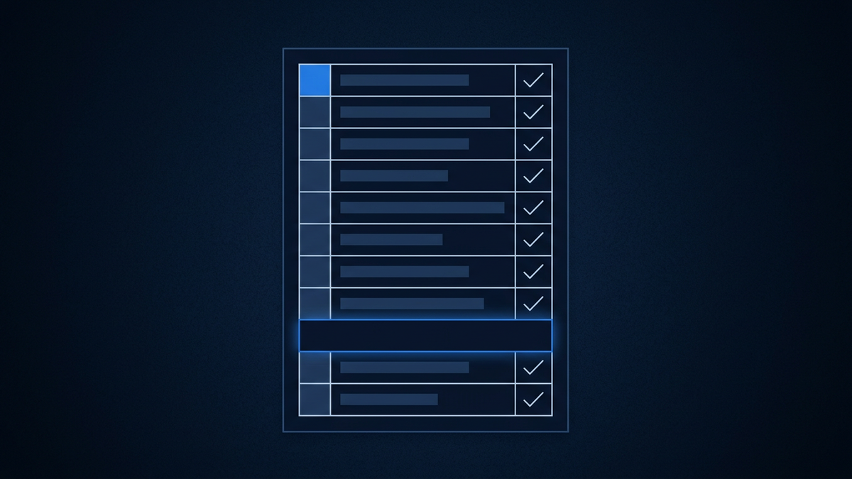 An abstract editorial illustration of a tally board with most rows marked complete and one row still open, suggesting a sequence of political endorsements resolving one by one.