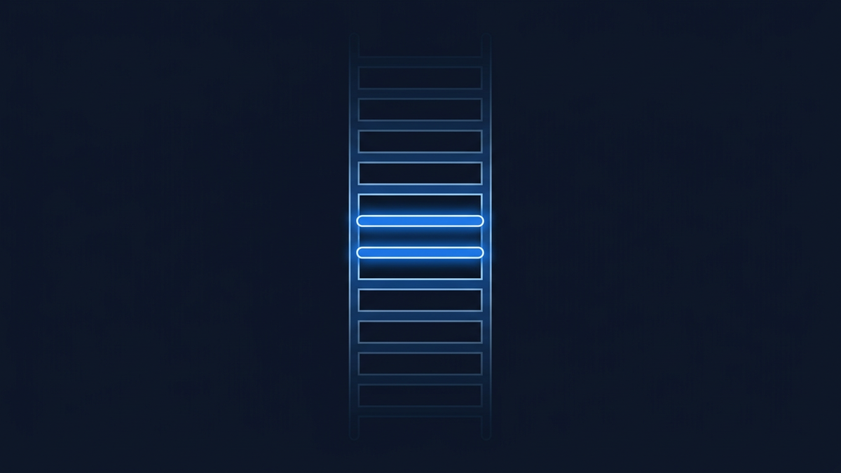 A vertical temperature ladder with one rung glowing far brighter than the rest, the bands above and below it dim