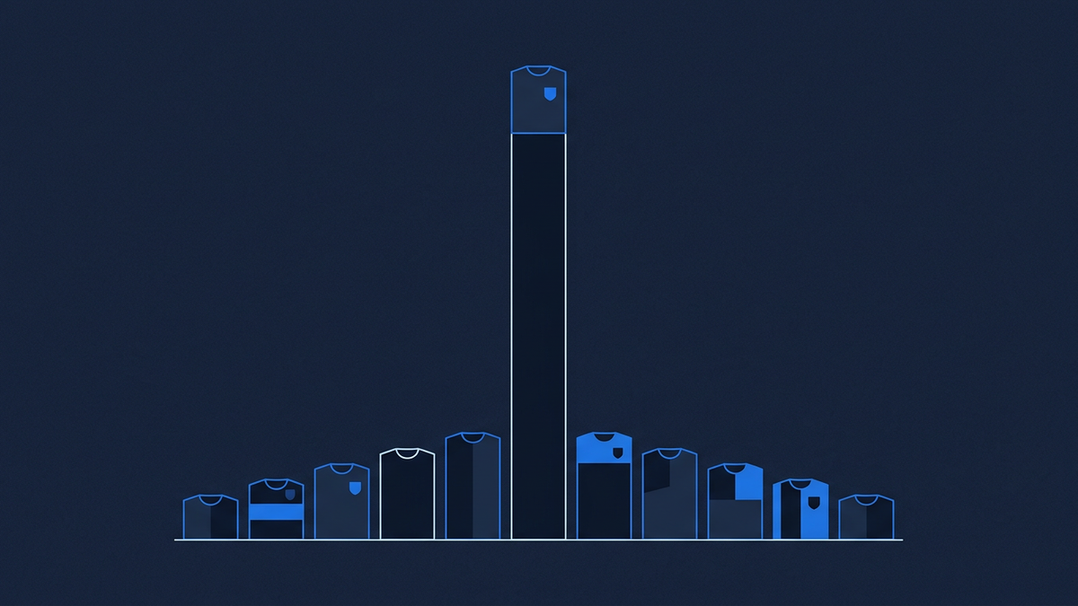 A single tall bar towering over eleven much smaller bars in a flat editorial ranking chart, centred with negative space around it