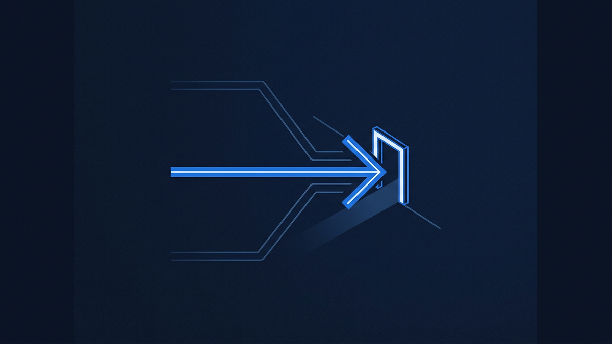A schematic group-stage bracket with three lit paths converging on a single knockout-stage gate, the central path glowing brightest.