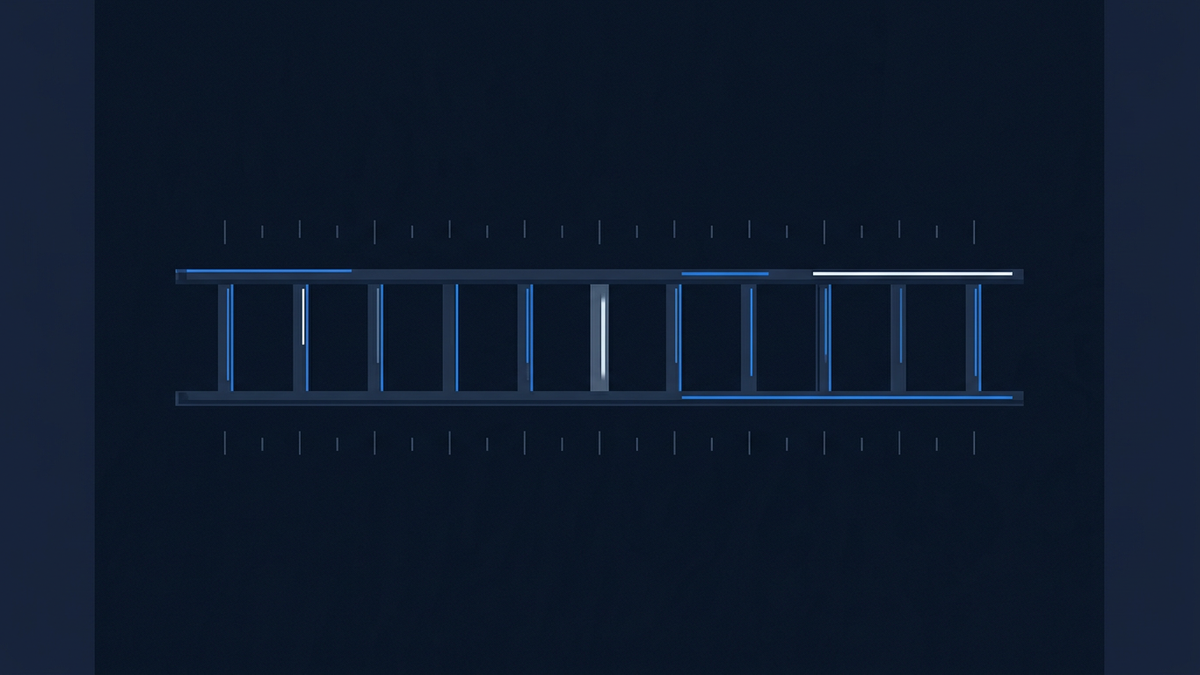 A horizontal ladder of price rungs ascending from low to high, with one central rung weighted heavier than the others, suspended in deep space.