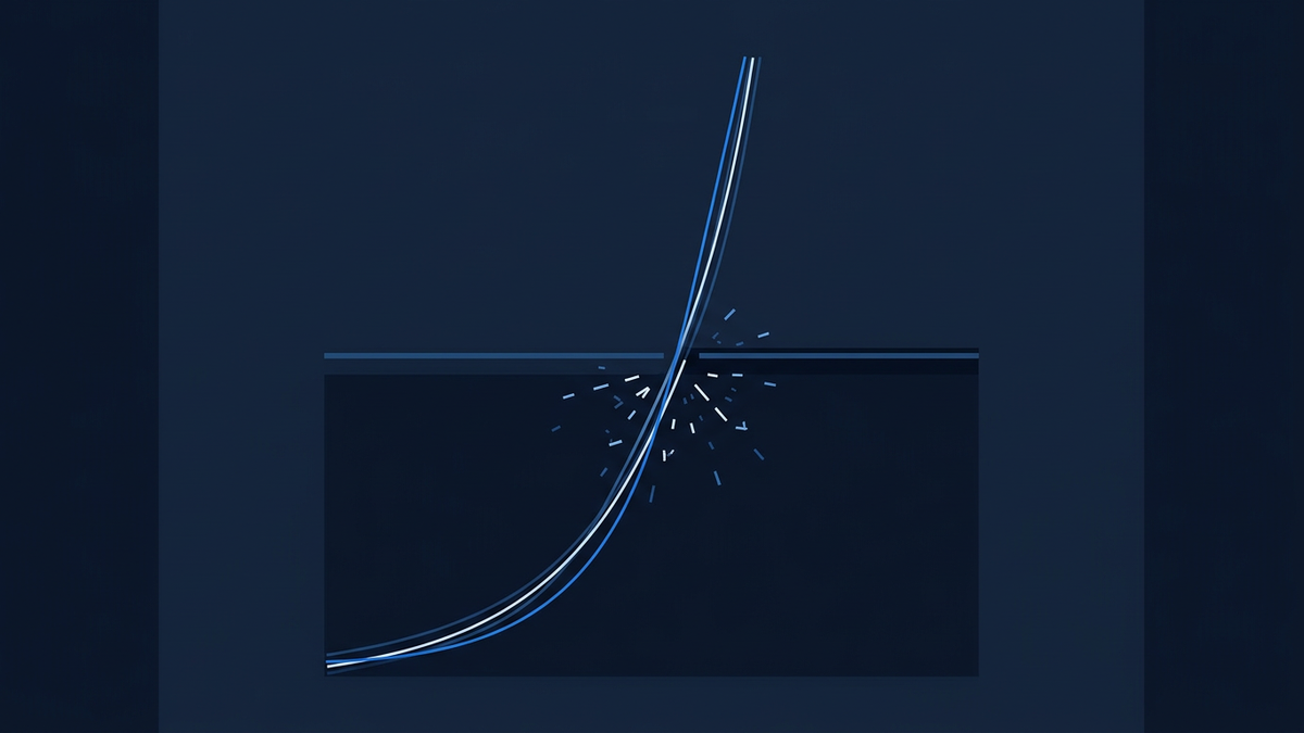 An abstract editorial illustration of a steep probability curve climbing sharply through a horizontal threshold line, signalling a diplomatic repricing