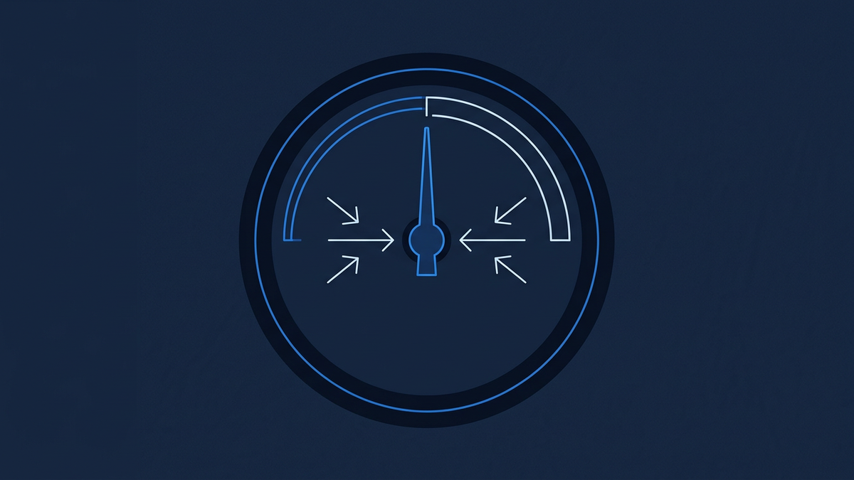 A stylised line rising in four even steps across a flat navy field, passing an unmarked vertical gridline without deflecting