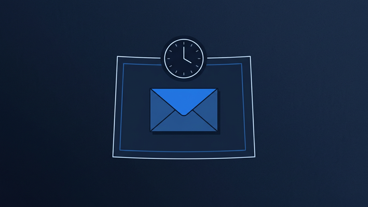 A stylised Wyoming state outline centred against deep navy space, a single ballot envelope resting inside it and a countdown clock face floating above