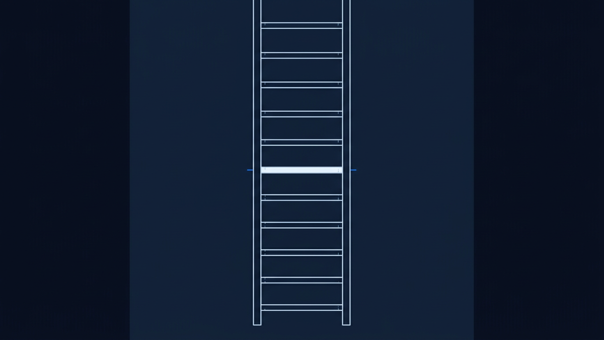 A stepped price ladder with rungs stacked vertically, one middle rung glowing brighter than the others against deep space.