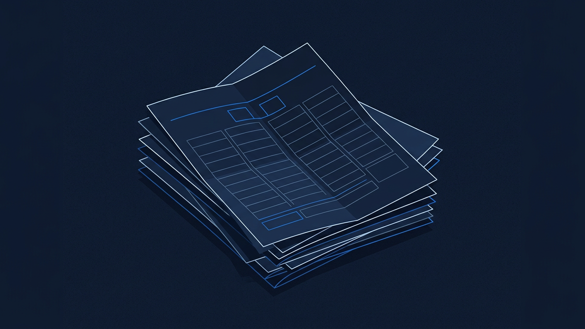 A flat editorial illustration of folded team-sheet papers stacked unevenly, the top sheet half-unfolded with abstract roster slots arranged in a grid