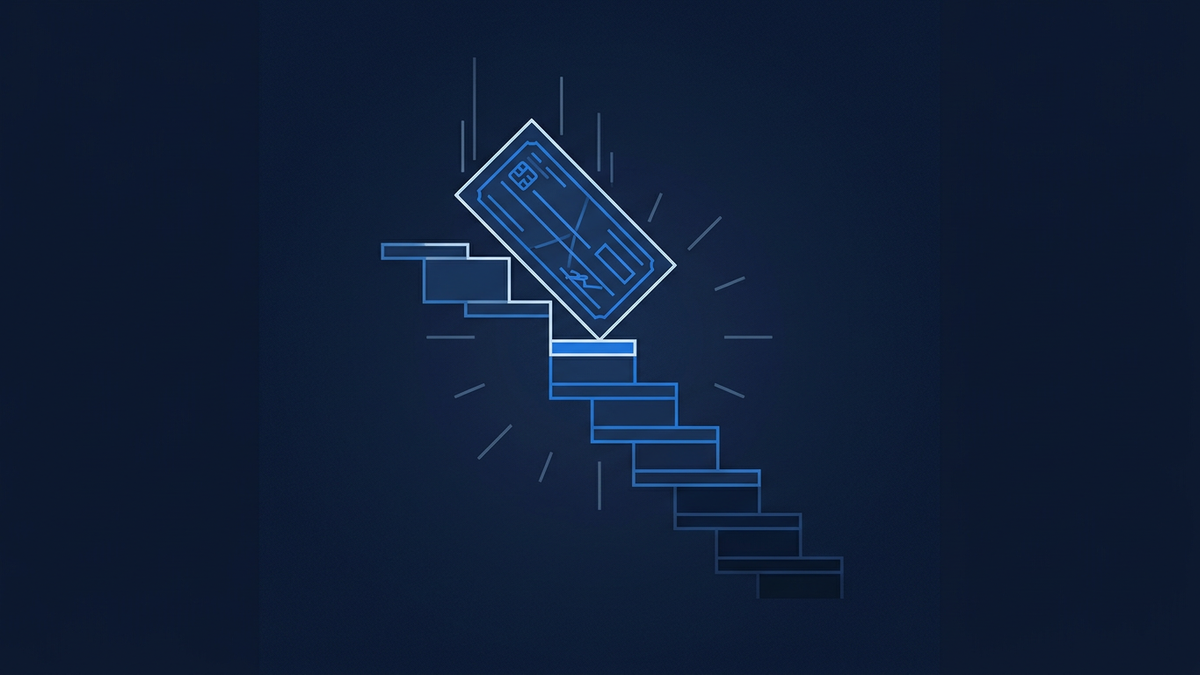 A single contract ticket being placed onto an abstracted order book, the price ladder rising in stepped layers behind it, the moment of execution centred and lit.