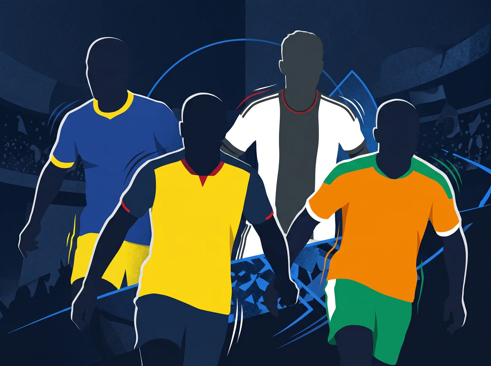 Abstract editorial hero for Group E of the 2026 FIFA World Cup
