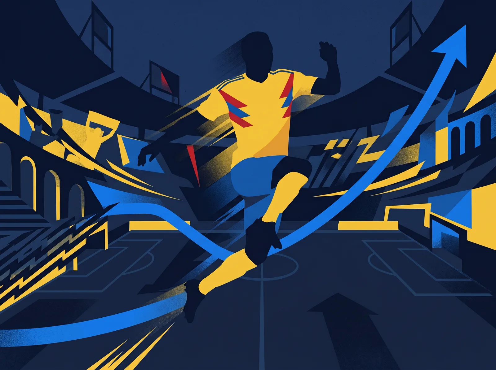 Abstract editorial hero for Colombia in national kit colours